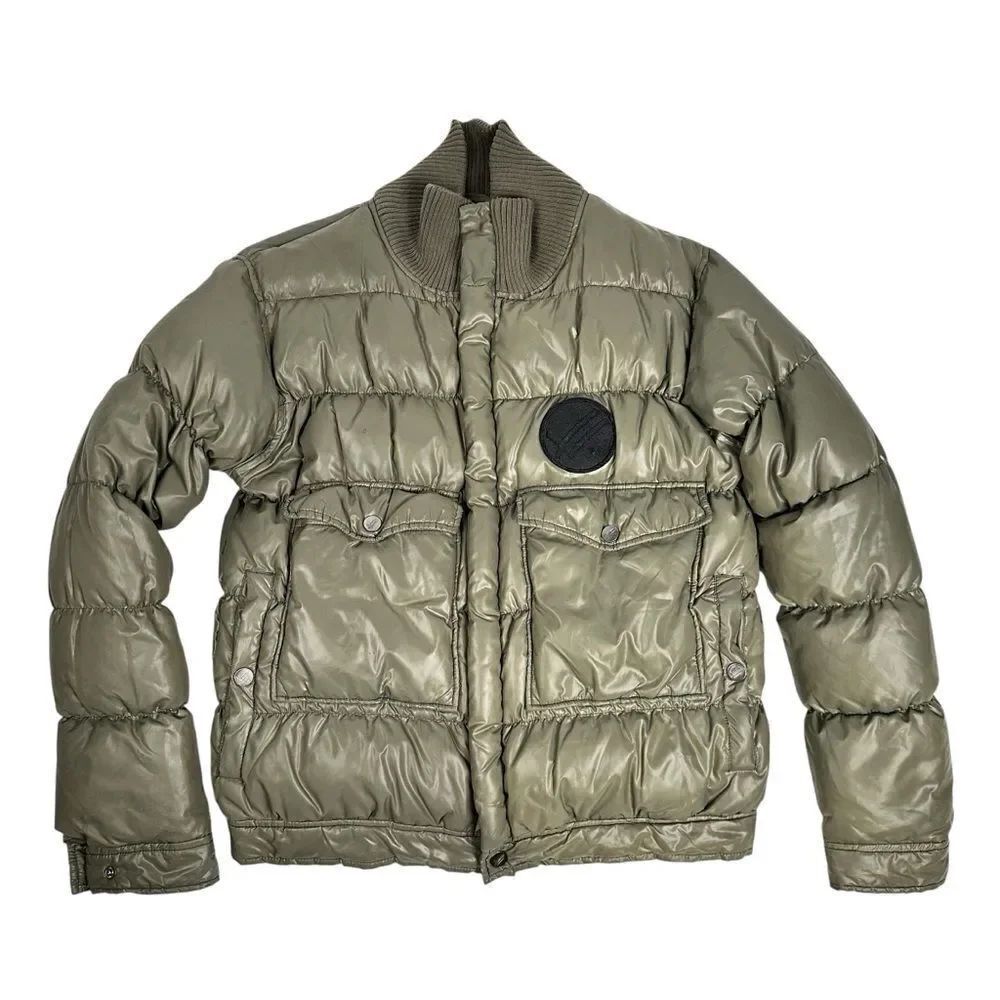 William Rast Puffer Down Mens Jacket Olive Green Size Medium Vintage Y2K